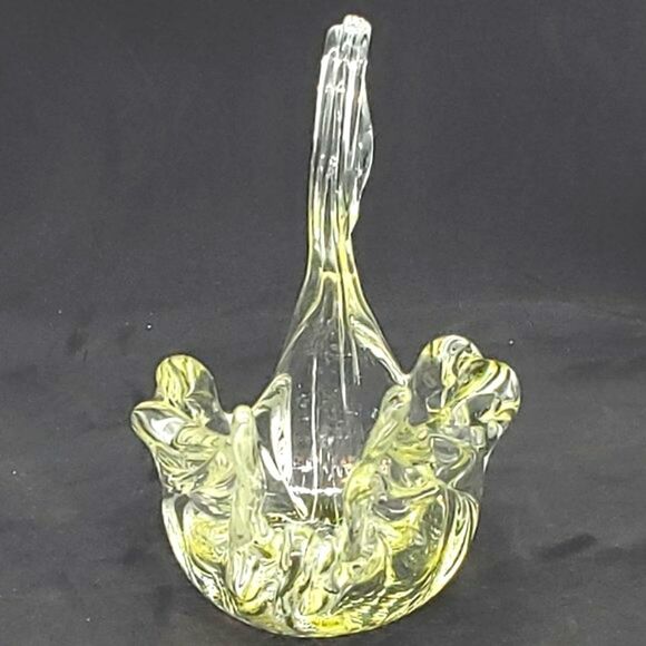 Chalet Glass Vintage Hand Blown Clear Yellow Textured Base Art Glass Swan Dish - Picture 7 of 12